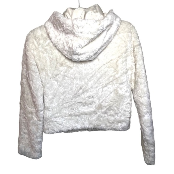 Abercrombie Kids Faux Fur Zip Front Hoodie Slip pockets White Size L - Picture 2 of 6